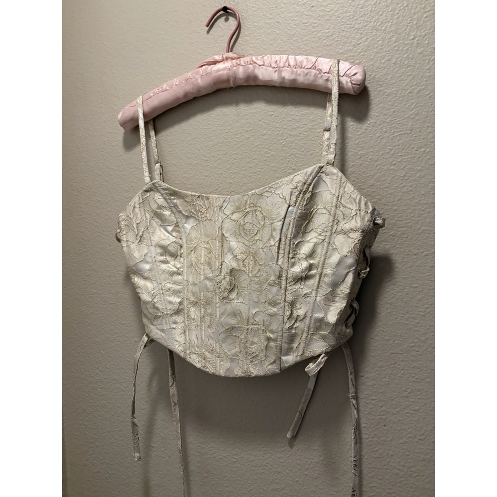 NWT Windsor Gold Floral Jacquard Corset Top M Renaissance Lace Up Romantic Layer